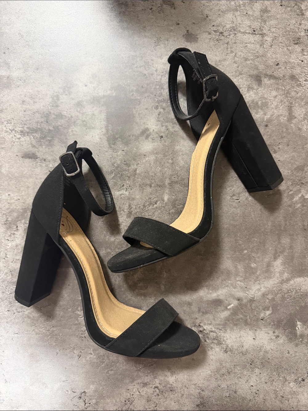 Qupid Black Block Heel Ankle-Strap Sandals